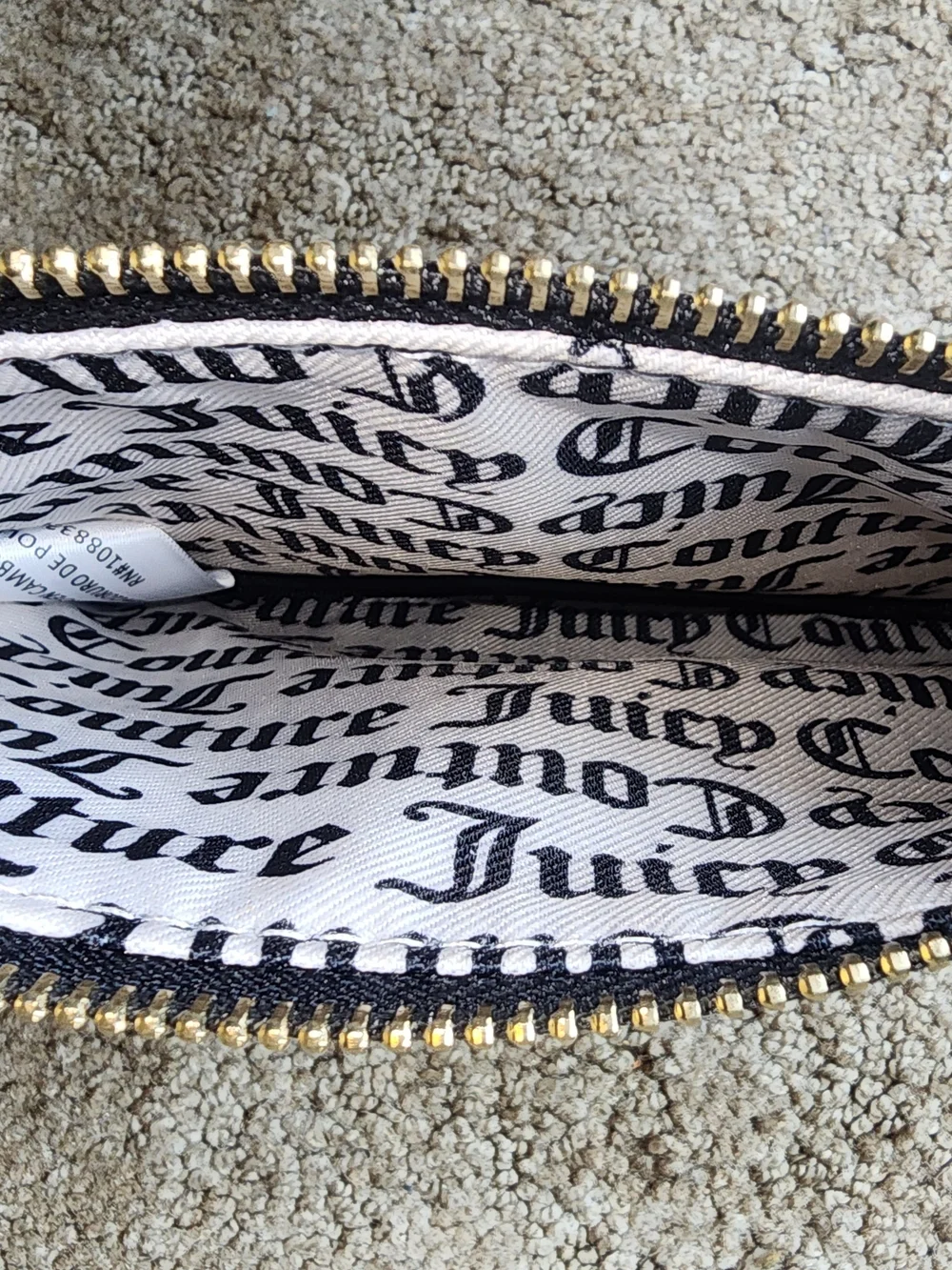 Juicy Couture Black Zip-Around Leather Wristlet Wallet with Gold Logo